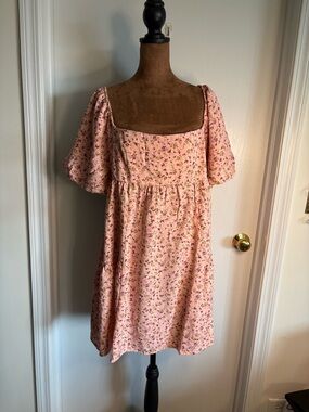 dee elly Ditsy Floral Square-Neck Puff Sleeve Dress Ruffle Detail Size XL boho
